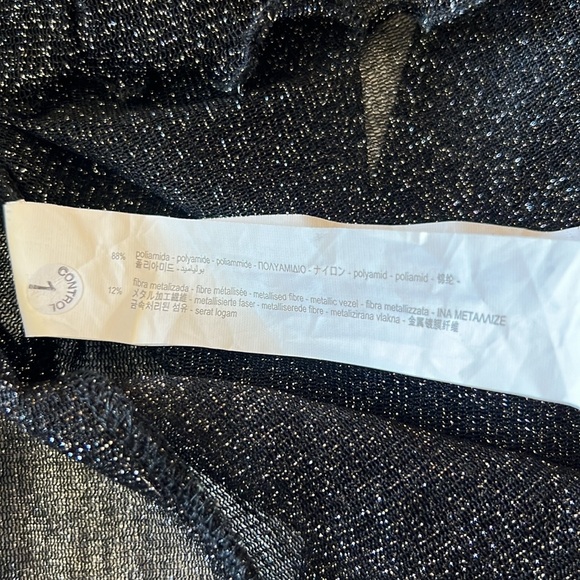 Zara Sheer Mock Neck Long Sleeve Black Metallic Top Medium - Picture 6 of 6